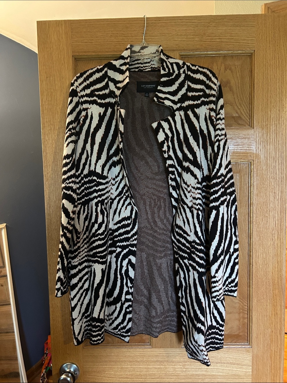 Liverpool Zebra Print Open Front Cardigan - Black & White